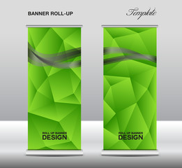 Green Roll up banner template vector, polygon background, roll u