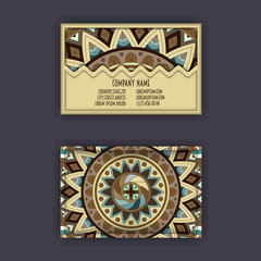 Vector vintage visiting card set. Floral mandala pattern and ornaments. Oriental design Layout. Islam, Arabic, Indian, ottoman motifs.
