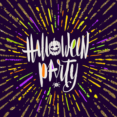Halloween party - hand drawn calligraphy. Vector illustration. Holiday poster or greeting card.