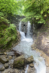 Obraz premium hiking through the Wolfsklamm gorge on stairs. European Alps. Pa
