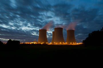 The cooling towers at twilight, nuclear power generation plant, Temelin, Czech Republic