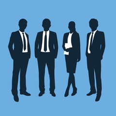 Business people silhouettes. Vector illustration isolated on blue background