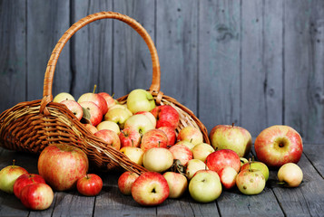 apples on gray wooden background