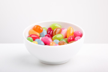 Colorful Candy Bowl, Sweet Pastel Candy, Sweets White Background, Multicolored Candy