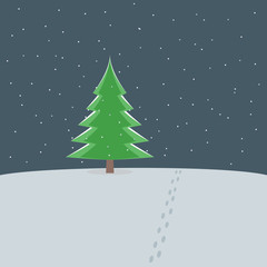 Lonely pine tree in winter. In vector