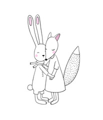 The fox and the hare. Animals of the forest.