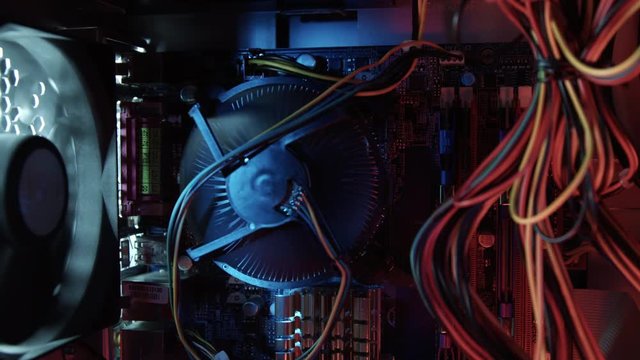 parallax shot from the inside of a working computer case