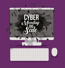 Cyber Monday and computer icon. ecommerce sale decoration and advertising theme. Colorful design. Vector illustration