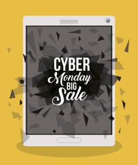 Cyber Monday and tablet icon. ecommerce sale decoration and advertising theme. Colorful design. Vector illustration