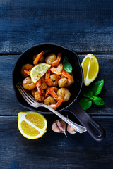 Roasted prawns in pan