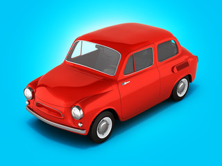 small retro car on blue gradient background 3d illustration