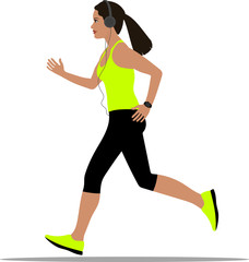 running woman in sportswear and headphones