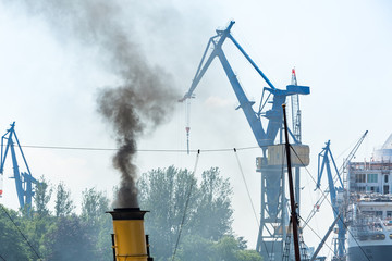 View of a ship exhaust in the Port of Hamburg