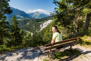Girl on the viewpoint at the Rhine Valley, Flims, Switzerland