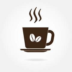 Coffee cup with coffee beans icon or sign. Vector illustration.