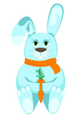 Cartoon rabbit with carrot isolated on white background. Vector illustration