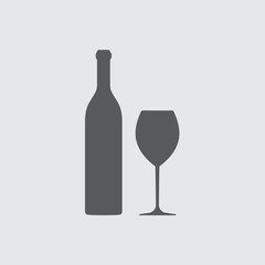 Wine bottle and wine glass silhouette isolated on white background. Vector icon or sign.