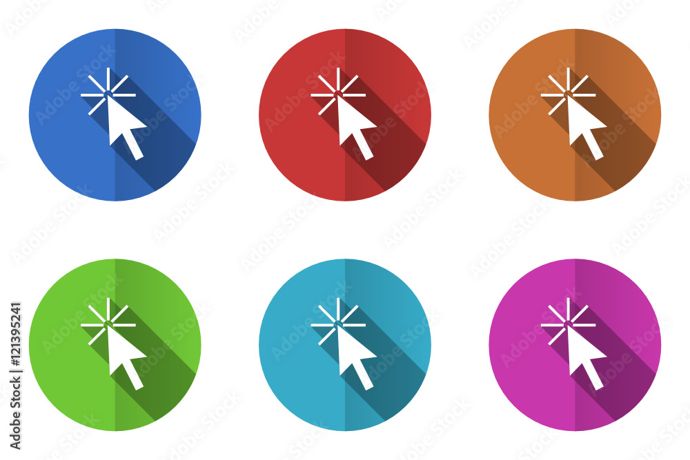 Poster flat design colorful click here vector icon set