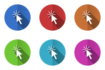 Flat design colorful click here  vector icon set