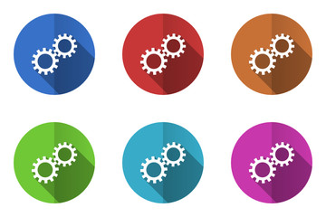 Flat design colorful gear vector icon set