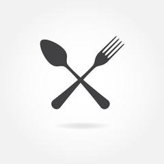 Spoon and fork icon. Vector illustration in flat style.