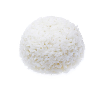 cooked rice on white background