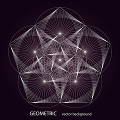 Vector geometric background. Sacred Geometry Symbol. White pattern on dark background.