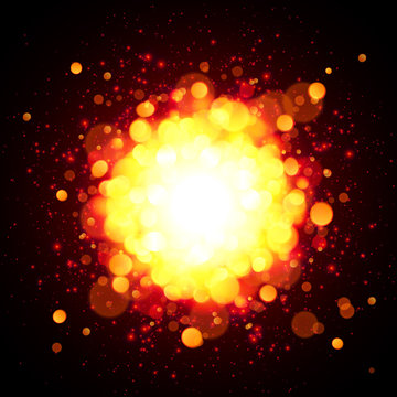 Orange fireball space vector explosion with particles