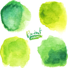 Green watercolor painted vector round stains set