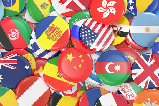 International World Flags Badges, 3D rendering
