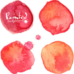 Red watercolor painted vector round stains set