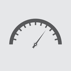 Speedometer icon or sign with arrow. Infographic gauge element. Vector illustration.