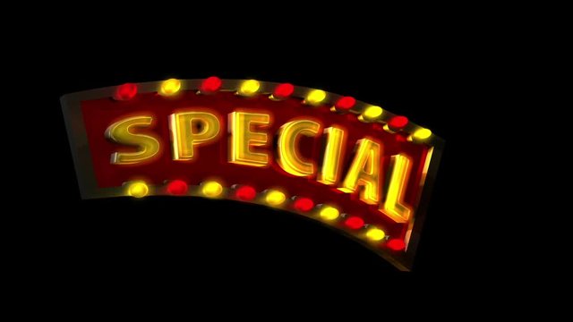 Retro styled illuminated Special sign with alpha channel.