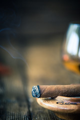 smoking cigar close up view
