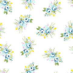 Seamless floral pattern with big and little blue rose