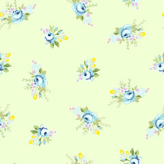 Fototapeta na wymiar Seamless floral pattern with big and little blue rose