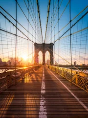 Papier Peint photo Autocollant Brooklyn Bridge Pont de Brooklyn à New York au soleil