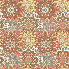Seamless hand drawn mandala pattern. Vintage elements in oriental style. Texture for wallpapers, backgrounds and page fill. Islam, arabic, indian, turkish,ottoman, asian motifs. Vector illustration.