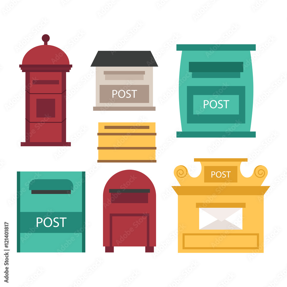Poster beautiful rural curbside open and closed mailboxes with semaphore flag vector illustration. traditio