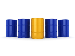 3D rendering blue and yellow barrels