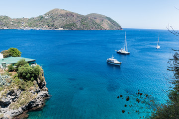 Boats on the Blue Sea, Lipari, Messina, Sicily, italy

