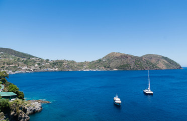 Boats on the Blue Sea, Lipari, Messina, Sicily, italy

