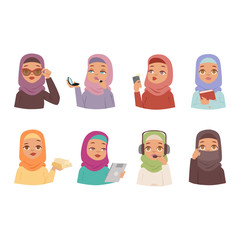 Arabic woman vector set.