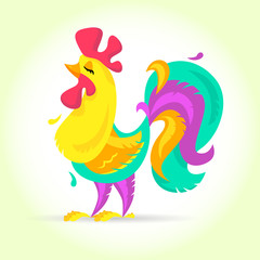 New Year Cute cartoon rooster vector illustration. Rooster, cock farm bird. Holiday card design element. Merry Christmas, happy New Year memory card. Chinese year symbol 2017.clip art.