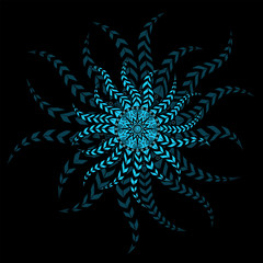 Vector pattern blue stars on a black background. The design of the mandala for tattoo or print