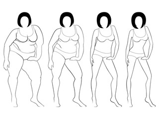 Four stages of a female slimming, contours