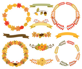 Autumn Wreaths, Banners and Bouquets,  Round Borders with Leaves