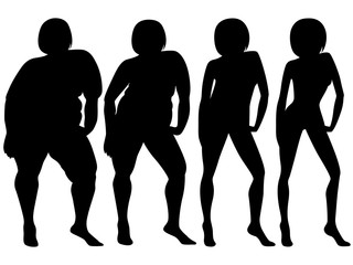 Four stages of a female slimming, silhouettes