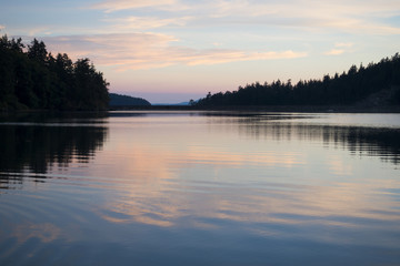 Fototapeta premium Pink Sunset Mirror Reflection Bellingham Bay, Washington