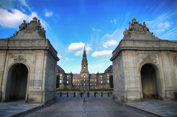Fototapeta na wymiar View on Christiansborg Palace from The Marble Bridge in Copenhag